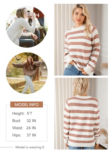 Dokotoo Sweaters For Women Trendy Crew Neck Striped Color Block Casual Loose Fall Outfits Knitted Tops Lightweight Cute Pull Over Wool Long Length Ladies Holiday Pullover Sweater Green Medium thumb #4