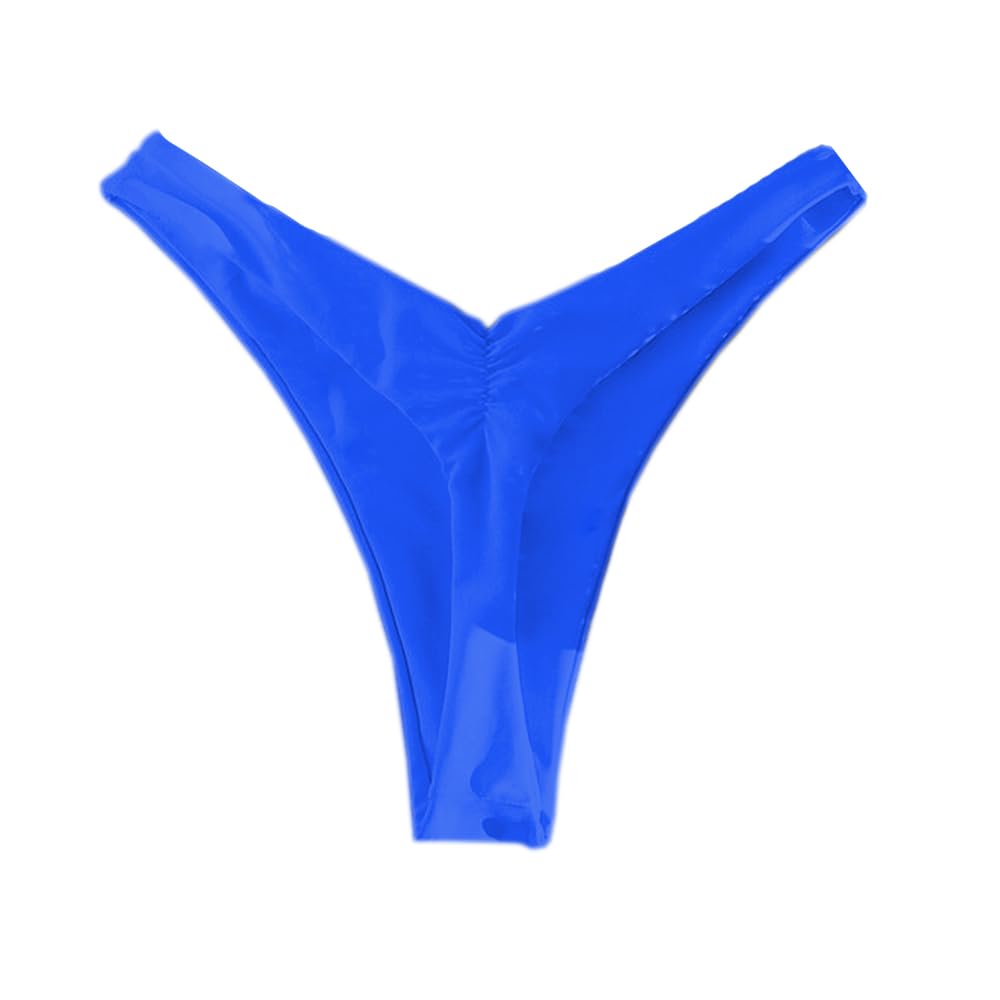 Women's Ruched Back Bikini Bottoms High Cut Bathing Suit Bottoms Cheeky Thong Swimsuit Bottom