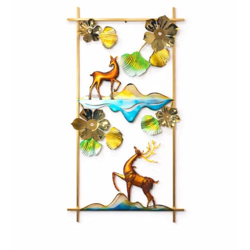 Image of Home And Crafts Modern Multicolor Iron Deer Leaf Metal Wall Art Decor Big Stylish Vertical Frame Sculpture For Home Decor,Living Room,Bedroom Office (Size 48x26 Inch)