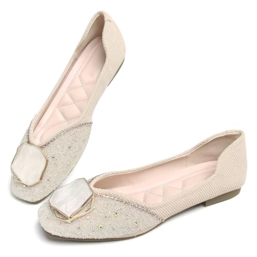 Image of SAILING LU Women's Rhinestone Square Toe Bowknots Ballet Flats Loafers