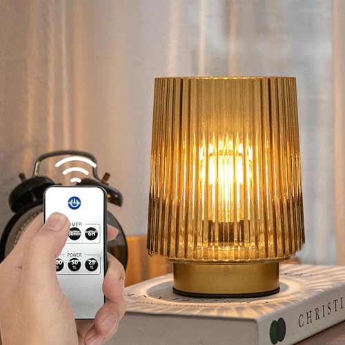 ULAROOM Lámpara que funciona con pilas con control remoto, lámparas de mesa inalámbricas para decoración del hogar, lámpara pequeña portátil de brillo regulable con temporizador para habitación
