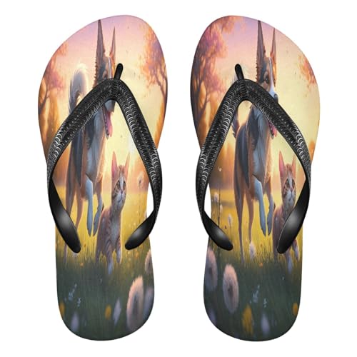 STAYTOP Dog and Cat Enjoying A Sunny Day Flip Flops Sandals of Men's & Women's,Sandals Beach Slippers Shower Slides