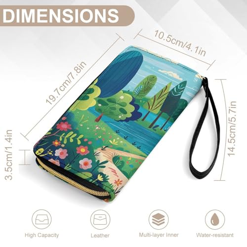 Rural Landscape Painting Leather Wallet Smooth Zip Around Clutch Wristlet Travel Long Soft Purse for Women2