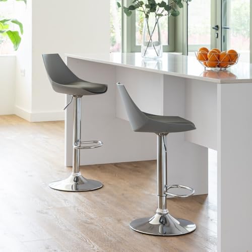 Miniatura 2 de Lolahome Set De 2 Taburetes Altos Cocina Giratorios En 360 , Juego De Sillas De Bar Regulables En Altura De 83 A 104 Cm, Con Respaldo,Material Polipiel, Estructura Metal Y Reposapiés, Grises