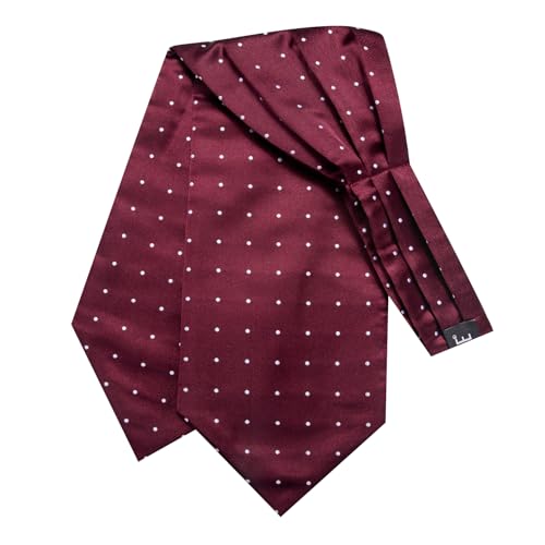 Image of Hi-Tie Silk Ascot for Men Self Tie Men's Cravat and Flower Lapel Pin Handkerchief Cufflinks Set for Wedding Party