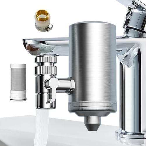 Fregadero con filtro de agua – Filtro compacto de acero inoxidable montado sobre grifo, reducción del cloro y de los contaminantes, eliminación de impurezas metálicas, dispositivo de filtración para