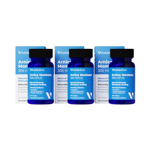 Image of VitaMedica Arnica Montana 30X Homeopathic Tablets for Bruising Pain and Swelling | Plant Based Formula | Recommended by Plastic Surgeons | Natural Recovery Surgery Or Injury | 3 Pack | 150 Servings
