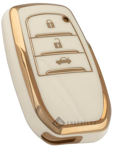 Image of SHOPOFLUX TPU Key Cover Compatible with Toyota Fortuner | Fortuner Legender | Innova Hycross | Invicto 3 Button Smart Key (White)