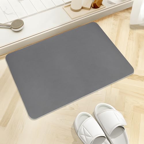 【4層構造×厚さ2倍×吸水量2倍UP!】アイクラシ(Ikurashi) 珪藻土マット ソフト バスマット お風呂 足拭き 珪藻土 風呂 けいそうど 速乾 調湿 吸水 洗濯不要 滑り止め付き 浴室 洗面所 脱衣所 グレー 59cm×39cm×6.5mm