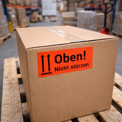 MD Labels Warnetiketten auf Rolle 100x50mm – 500 Stück – Oben/Nicht stürzen/Not to be dropped