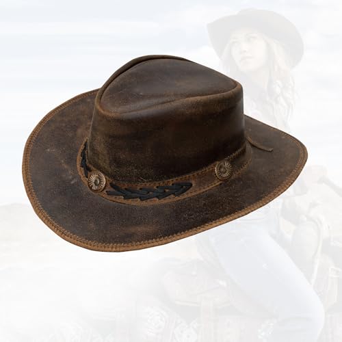 Chapeau en cuir de vache véritable style cowboy western et haut-de-forme steampunk