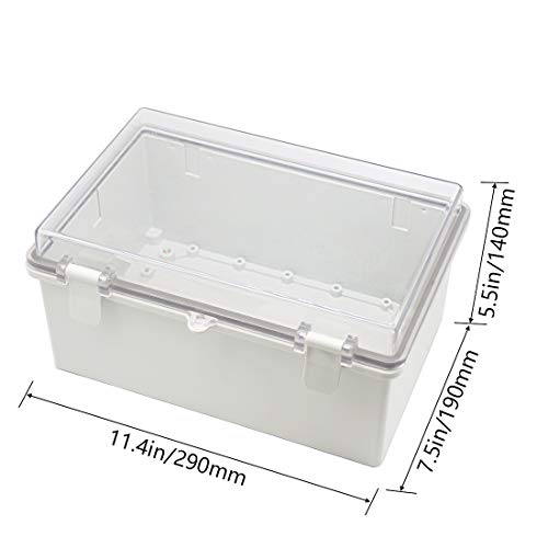 Zulkit IP65 Hinged Junction Box, Clear Cover, Grey 11.4x7.5x5.5 inch, White Electrical Box 5.9x4.3x2.8 inch