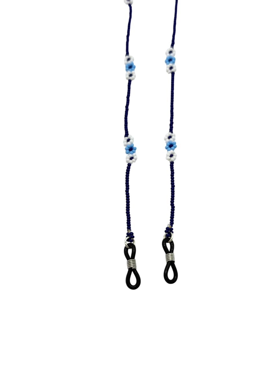Handgefertigte Perlen-Brillenkette, blau-weißes Blumendesign, 68,6 cm Brillenband für Sonnenbrille und Lesebrille
