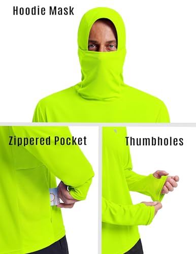 Image of PINSPARK UPF 50+ Sun Protection Hoodie Men with Mask Quick Dry Long Sleeve Fishing Hiking Shirts UV Rash Guard Lightweight