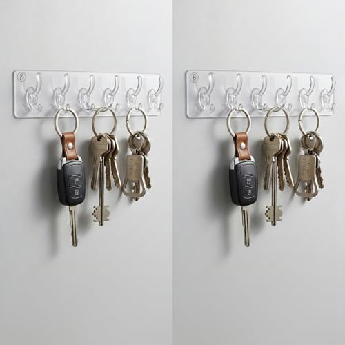 Image of Waterproof Stick on Adhesive Wall Hooks 2 Set of 12 Pcs- Heavy Duty Transparent Hooks for Photo Frames, Wall Clocks, Keys, Hanging Robe | No Damage, Easy Installation |Smart Storage Solution.