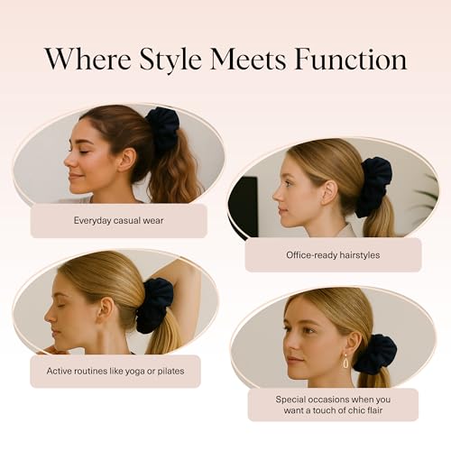 Image of Kitsch Recycled Satin Ruffle Scrunchie - Gentle Hair Scrunchie for Women, Eco-Friendly Hair Tie No Damage, Stylish Ponytail Holder | Ideal Gifts for Women - Black