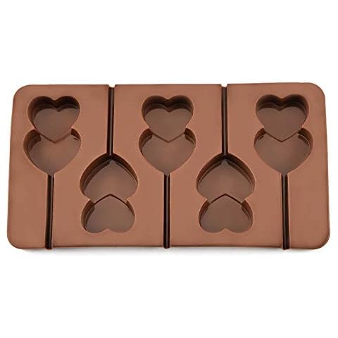 Ruby569y Silicone Cake Mould, Silicone Chocolate Mould, 5 Grid Double Heart Shaped Silicone Non Stick Lolly Chocolate Cookie Candy Mold - Coffee Cover