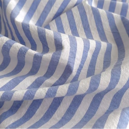 Image of PinkMemory Blue White Striped Duvet Cover Queen 100% Washed Cotton Stripes Patterned Duvet Cover Set Full 3pcs Retro Striped Bedding Set with Zipper Closure Corner Ties,Soft Breathable
