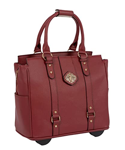 Image of JKM & Company EXECUTIVE Burgundy Computer iPad, Laptop Tablet Rolling Tote Bag Briefcase Carryall Bag