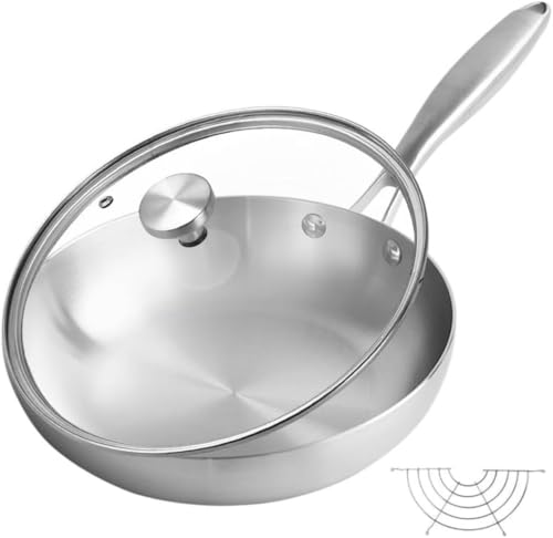 Arfobug 調理器具 フライパン フライパン ノンコート中華鍋 家庭用調理用三層構造 ガス火/IH対応 食洗機対応 オールステンレス 軽量 こびりつきにくい キッチン用品 (28cm,蓋付き)