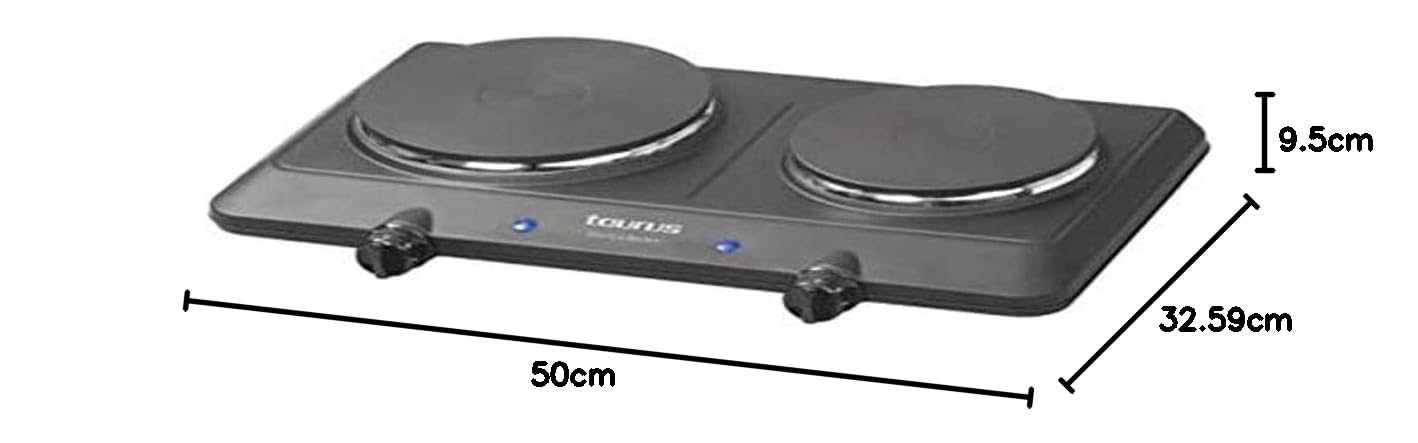 Taurus Volcan Duo -Hornillo eléctrico portatil doble de 2250W, diámetros de 18/15 cm. 9 niveles de temperatura.