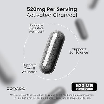 Organic Activated Charcoal Pills (120 Capsules) Activated Charcoal Derived From Coconut Shells Support Bloating & Detox 520mg Per Serving for Women & Men - Third Party Tested - Non GMO & USA Made
