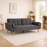SQUAREBOXX Ashby 3 Seater Sofa Bed – Convertible Sleeper Sofa, Modern Velvet Sofa Bed, Easy click clack Guest Bed, Compact Sofa for Living Room or Small Spaces (Dark Grey)
