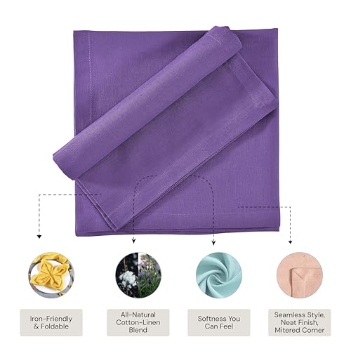 Image of FINGERCRAFT Table Napkins 18x18 Inches Set of 6 Cotton Linen Blend Fabric Dinner Cloth Napkins Washable and Reusable, Good Absorbency for Home, Parties, Hotels (Purple)