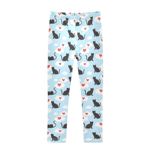 Silhouette Cats Heart Pattern Girls Leggings Kids Yoga Pants Athletic Tights Pants 4-10 Years