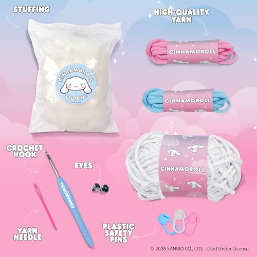 Image of Hello Kitty and Friends Crochet Kit - Cinnamoroll Bag Charm, Sanrio Crochet Kit for Beginners with Yarn, Starter Hooks, Step-by-Step Tutorials, DIY Craft, Great Teen Gifts