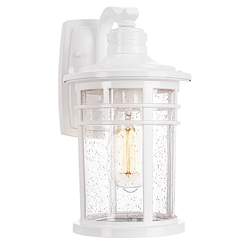 Darkaway Outdoor Porch Lights Wall Mount, Outdoor Light Fixtures Sconces Wall Lighting with Seeded Glass Waterproof Exterior Lights for Patio Yard House Hallway Doorway Garage(1 Pack, White)