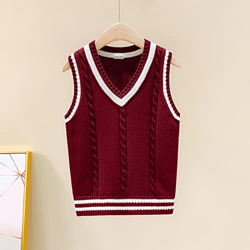 Boys Girls Uniform Knitted Waistcoat Vest V Neck Sleeveless Cable Crochet Knitwear Sweater Pullover Tops2