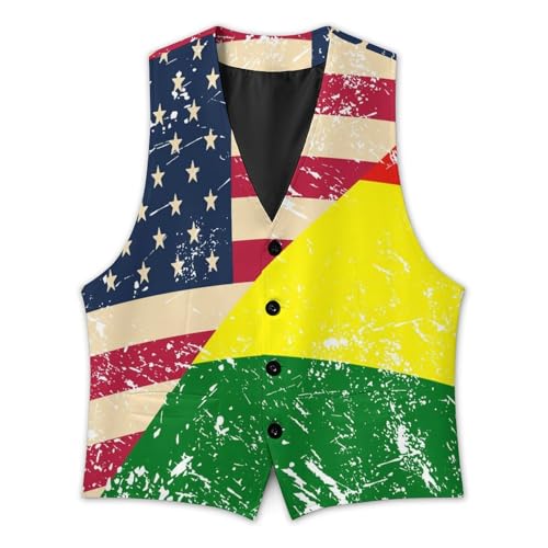 U.S. And Bolivian Vintage Flag Trendy Vest Suit for Men V Neck Formal Dress Waistcoat Vests Business Slim Fit2