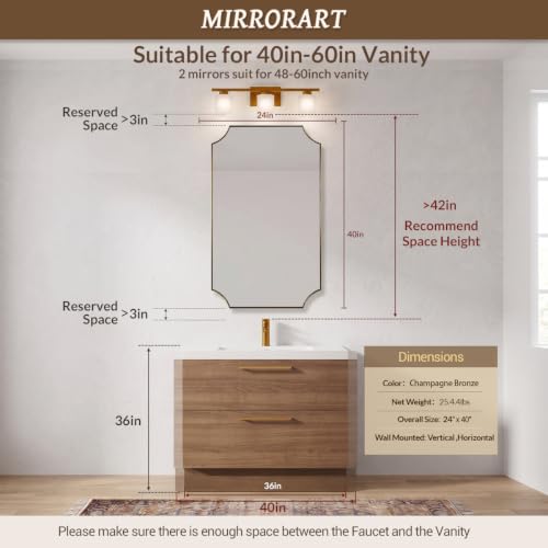 Image of MIRRORART Modern Scalloped Gold Bathroom Mirrors for Wall, 24x40'' Mirror