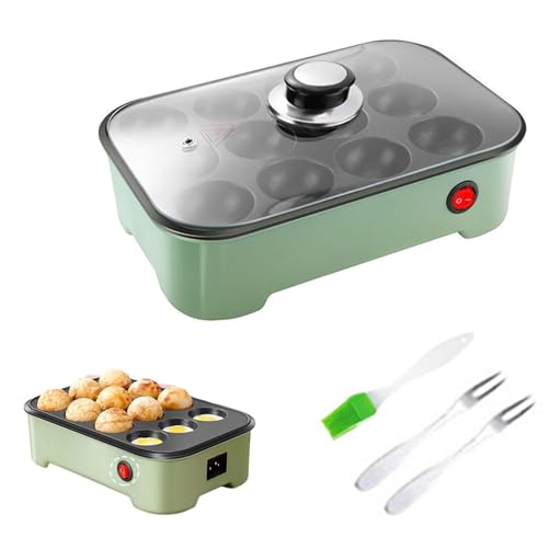 Máquina eléctrica para hacer panqueques, sartén antiadherente de 12 agujeros con tapa y control de temperatura, multifunción para panqueques, huevos y hojaldres