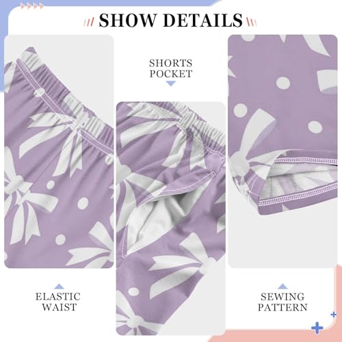 Pajama Bottoms, Bows Ribbons Pajamas Pant Sleep Long Pants Purple Lounge Wear Elastic Waist Sleepwear Pjs4