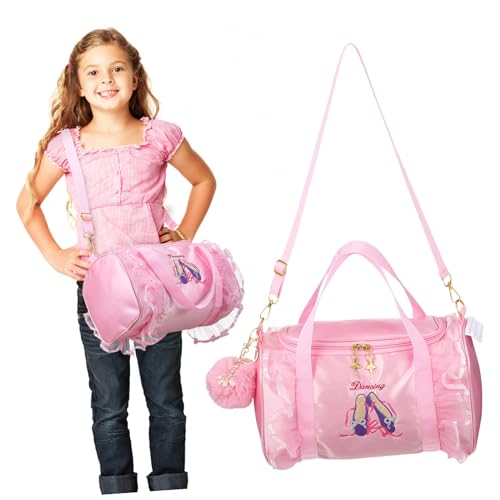 IMIKEYA Bolso De Baile para Niñas Pequeño De Color Rosa Oscuro, Bolsa De Ballet Bordada De Tela con Correa De Hombro Desmontable, Bolsa Deportiva Multifuncional para Escuela y Gimnasia