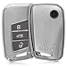 Produktbild kwmobile Autoschlüssel Hülle kompatibel mit VW 3-Tasten Autoschlüssel (nur Keyless Go) - TPU Schutzhülle Schlüsselhülle Cover in Hochglanz Silber