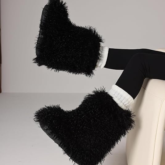 Kids Fur Boots Furry Boots for Girls Warm Faux Fur Mongolian Snow Boots for Kids,Flat