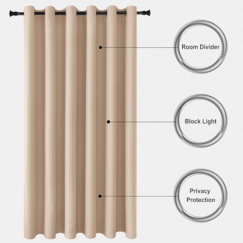 Image of DWCN Total Privacy Room Divider Blackout Curtain - Thermal Curtains for Patio Door, Living Room, Bedroom Partition and Shared Office Space, 1 Grommet Curtain Panel, 8.3ft Wide x 7ft Tall, Beige