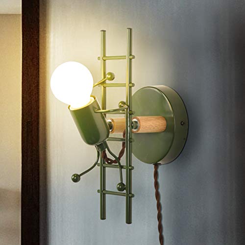 Lustorm 1 Wall Lamp Sconce Decorative For Living Room, Modern Green Wall Lights Fixture Stairs Design With Ul Listed Plug In Cord Metal E26 Holder Base For Bedroom, Kids, Reading(No Bulb) #TOP3