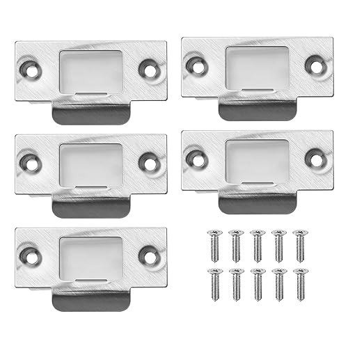 SG Store 5 Sets Door Strike Plate with Dust Box & Matching Screws Stainless Steel Security Strike Reinforcing Kit for Wooden Doors House Doors 68 x 26 x 55 mm