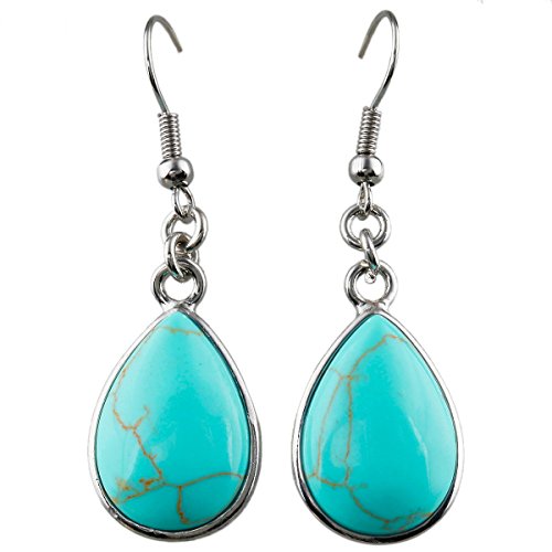 SUNYIK Green Howlite Turquoise Teardrop Dangle Earrings with Fishhook