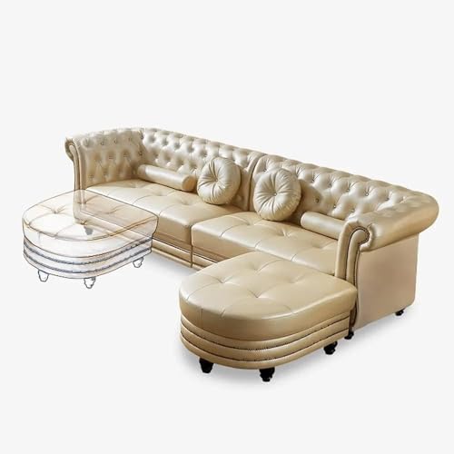 Image of Classic 3+1= 4 Seater with Footrest Seater Sofa Set Luxury Chesterfield Modern Fahionalable Sleeper Sofa for Living Room, Dining Room, (CHANPEGNE)