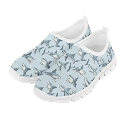 Shark Shoes for Boys School Sneakers Breathable Mesh Walking Running Shoes Lightweight Slip on Tennis Shoe