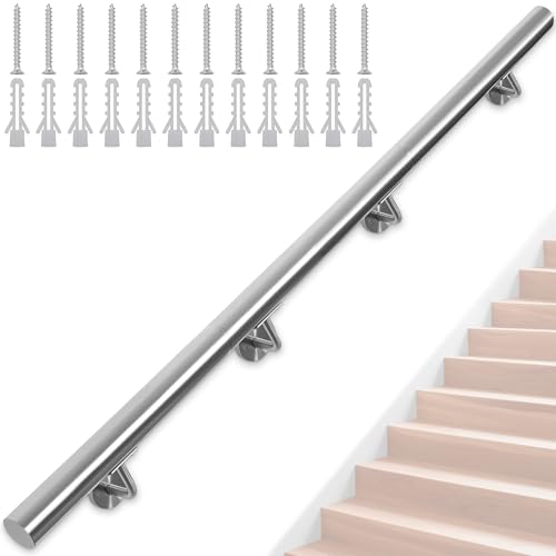 FREEAMG Edelstahl-Handlauf, 250CM Treppengeländer, Geländer mit 42 mm Durchmesser, Wandmontierter Handlauf mit Wandhalterungen und Befestigungselementen, Geeignet für Innen/Außenbereich