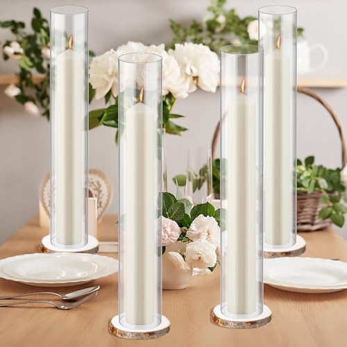 Yaomiao KAS-YAOMIAO-1481 6 Set Pillar Glass Hurricane Candle Holder With Wooden Candle Tray Clear Glass Cylinders thumb #5