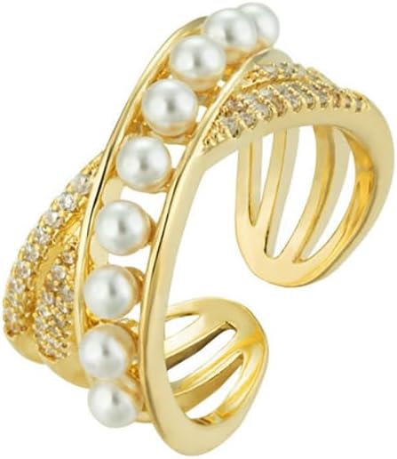 Kokoma Dainty Flower Ring for Women Sparkling Cubic Zirconia Daisy Open Statement Rings Pearl Chic Engagement Promise Ring Wrap Finger Band