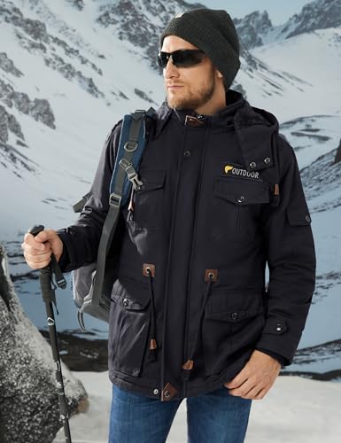 CRYSULLY Men's Winter Casual Thicken Multi-Pocket Outwear Jacket Coat With Removable Hood2
