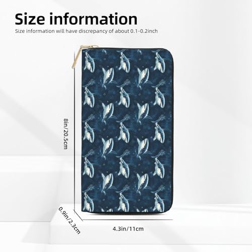 Leather Thin Slim Wallets for Women Men - Fashion Navy Blue Shark Print Card Wallet Holder with Zipper2